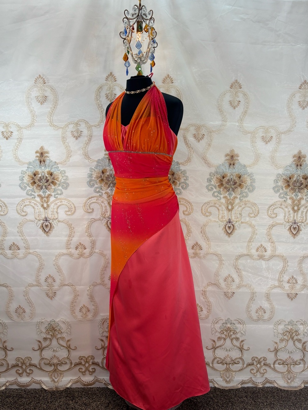 ✨Vintage Y2K Sunset Ombre Glitter Empire Waist Formal Maxi Dress✨